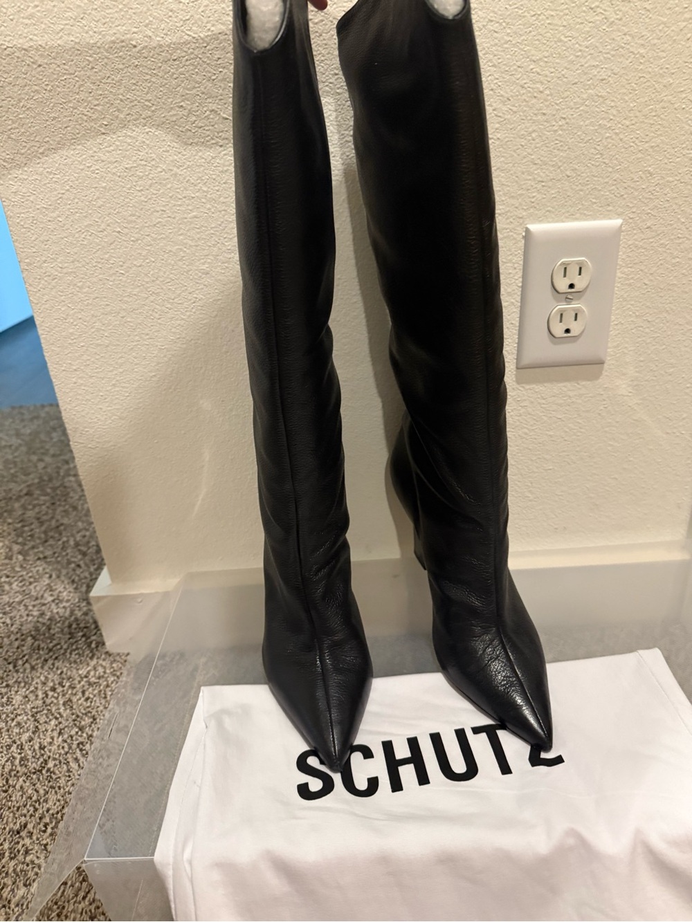 SCHUTZ Black Pointed Toe Leather Boots - Picture 2 of 4